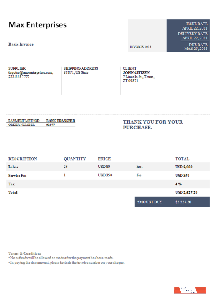 USA Max Enterprises invoice PSD template
